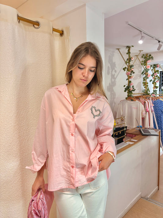 Chemise Strass cœur rose